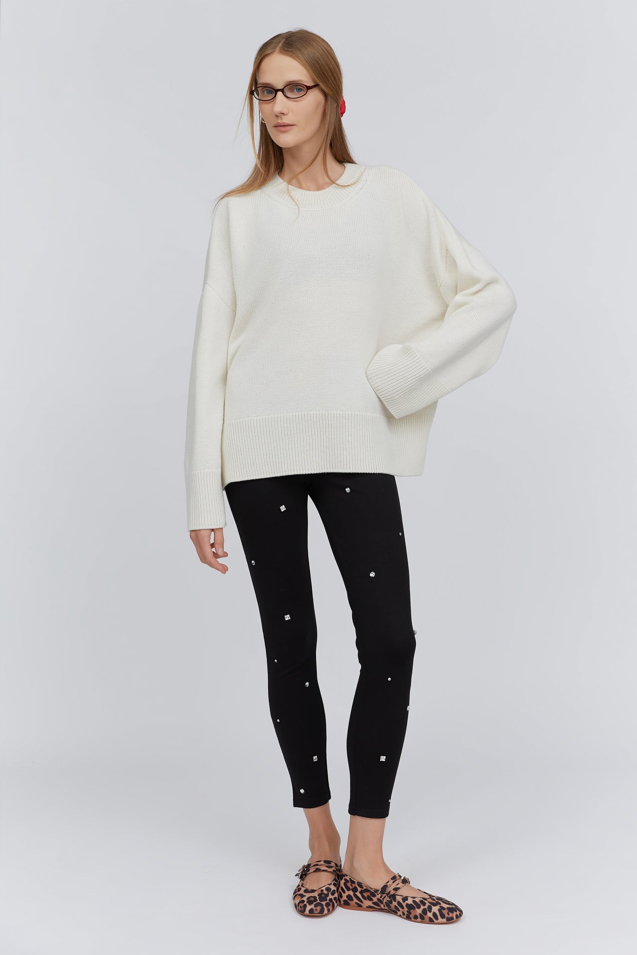 Cream crew-neck merino wool sweater