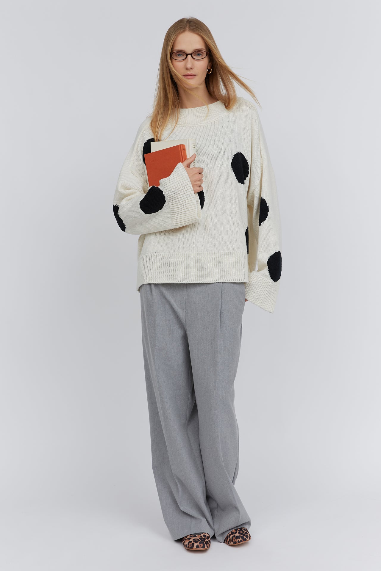 Cream polka dot merino sweater