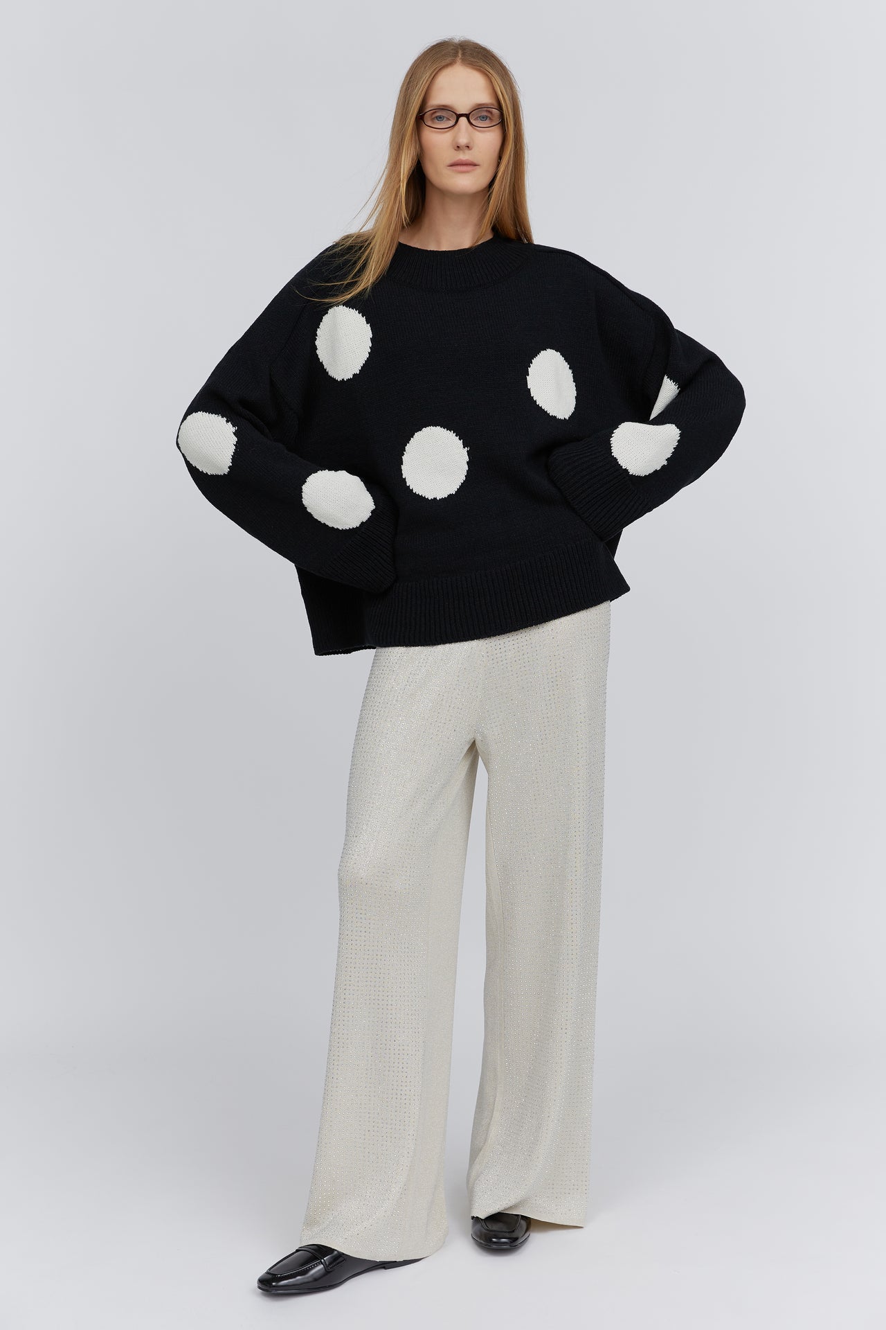 Black polka dot merino sweater