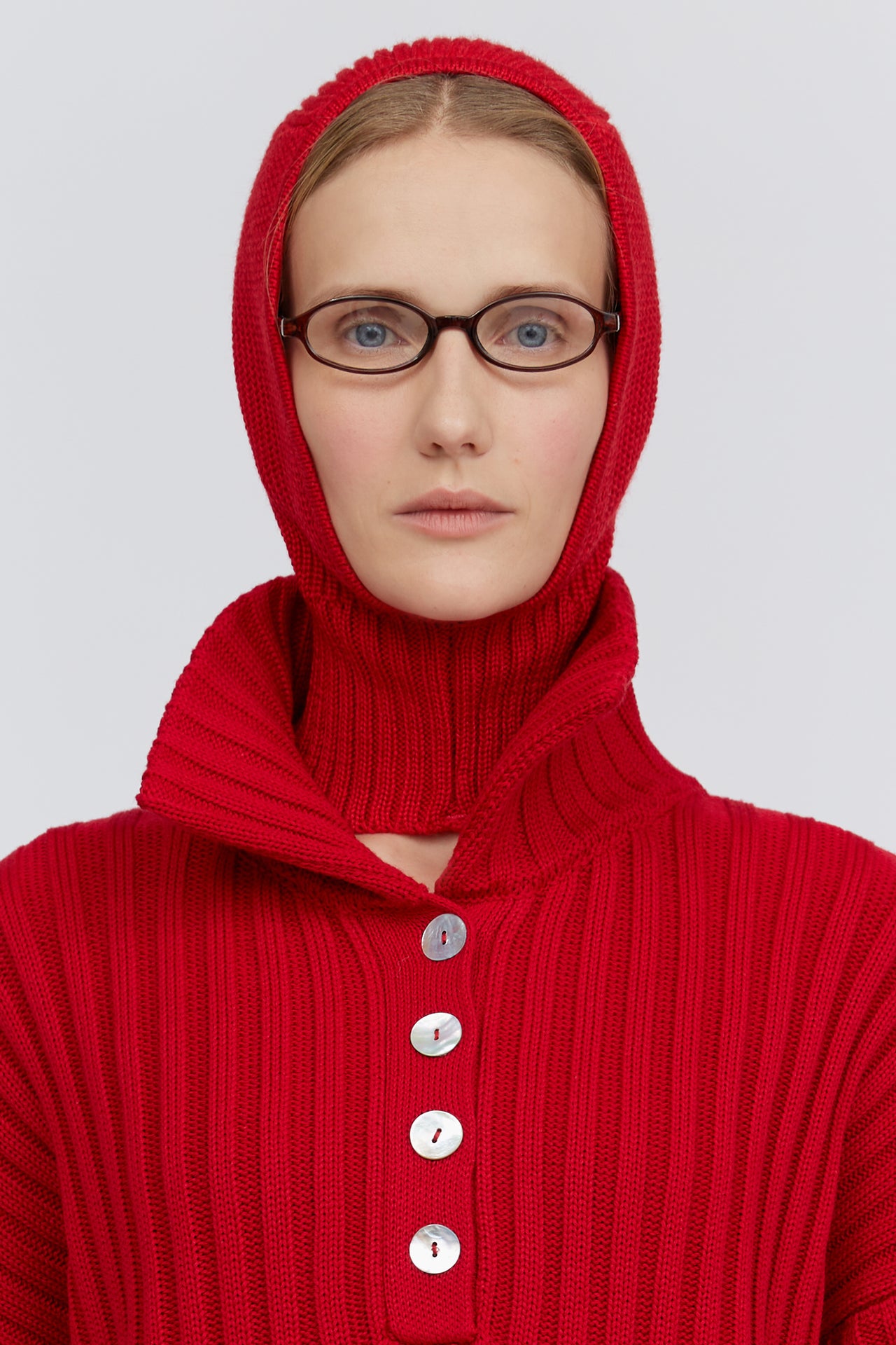 Red knit balaclava