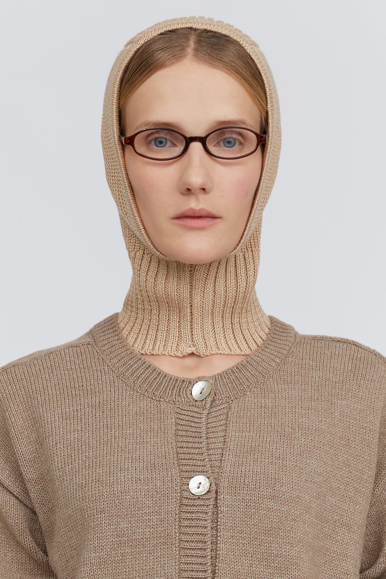 Beige knit balaclava