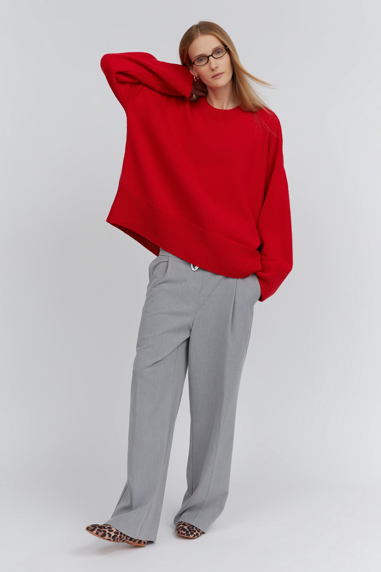 Red crew-neck merino wool sweater