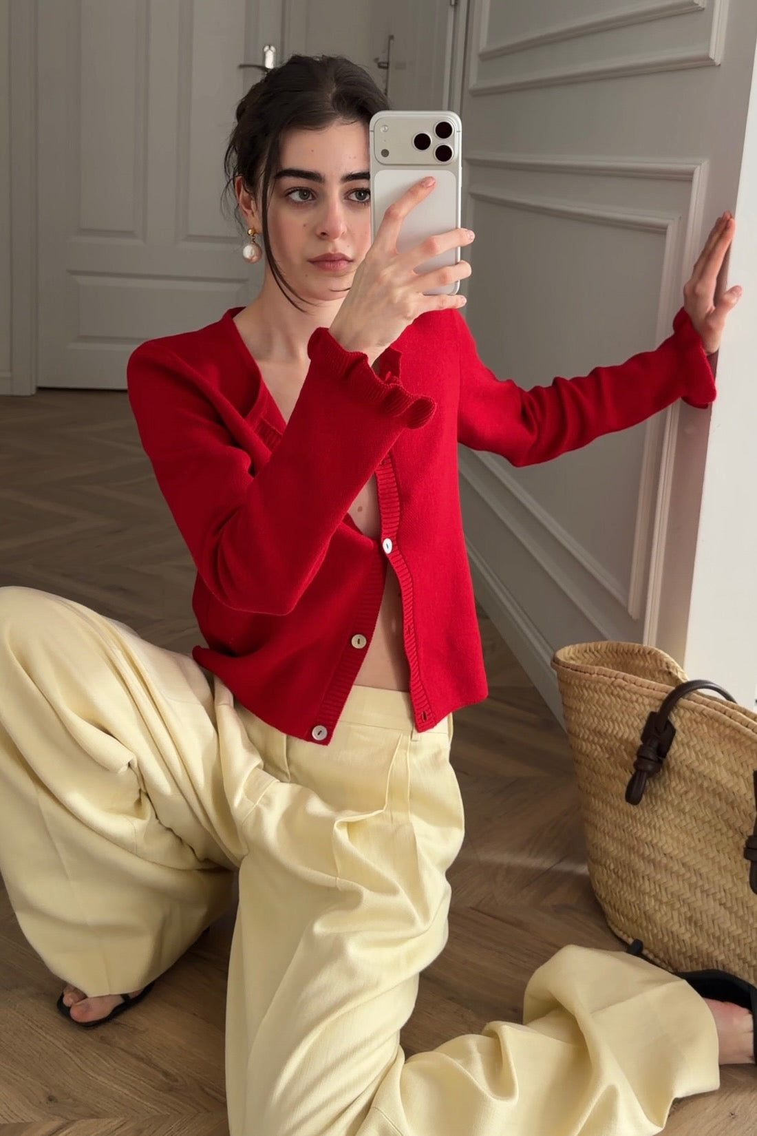 Red Ruffle Cardigan