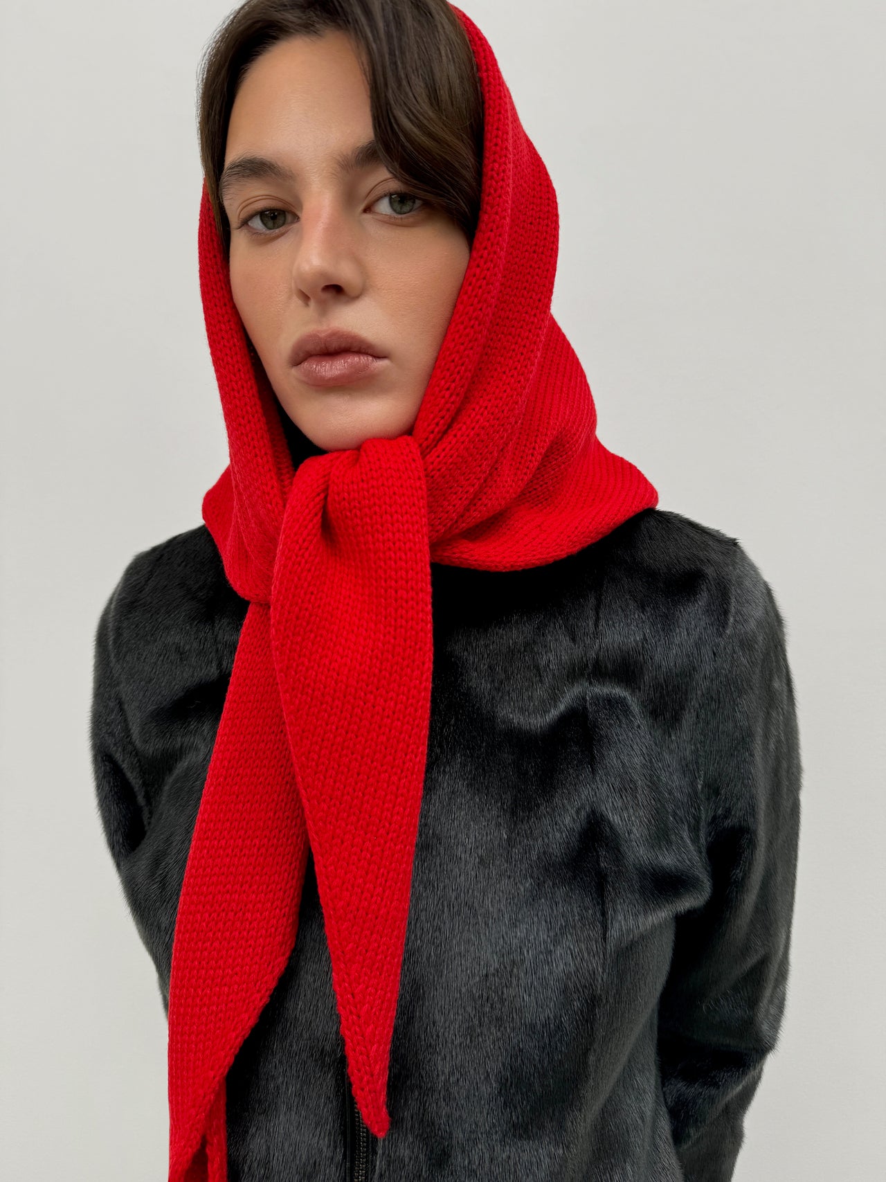 Red Merino Triangle Scarf