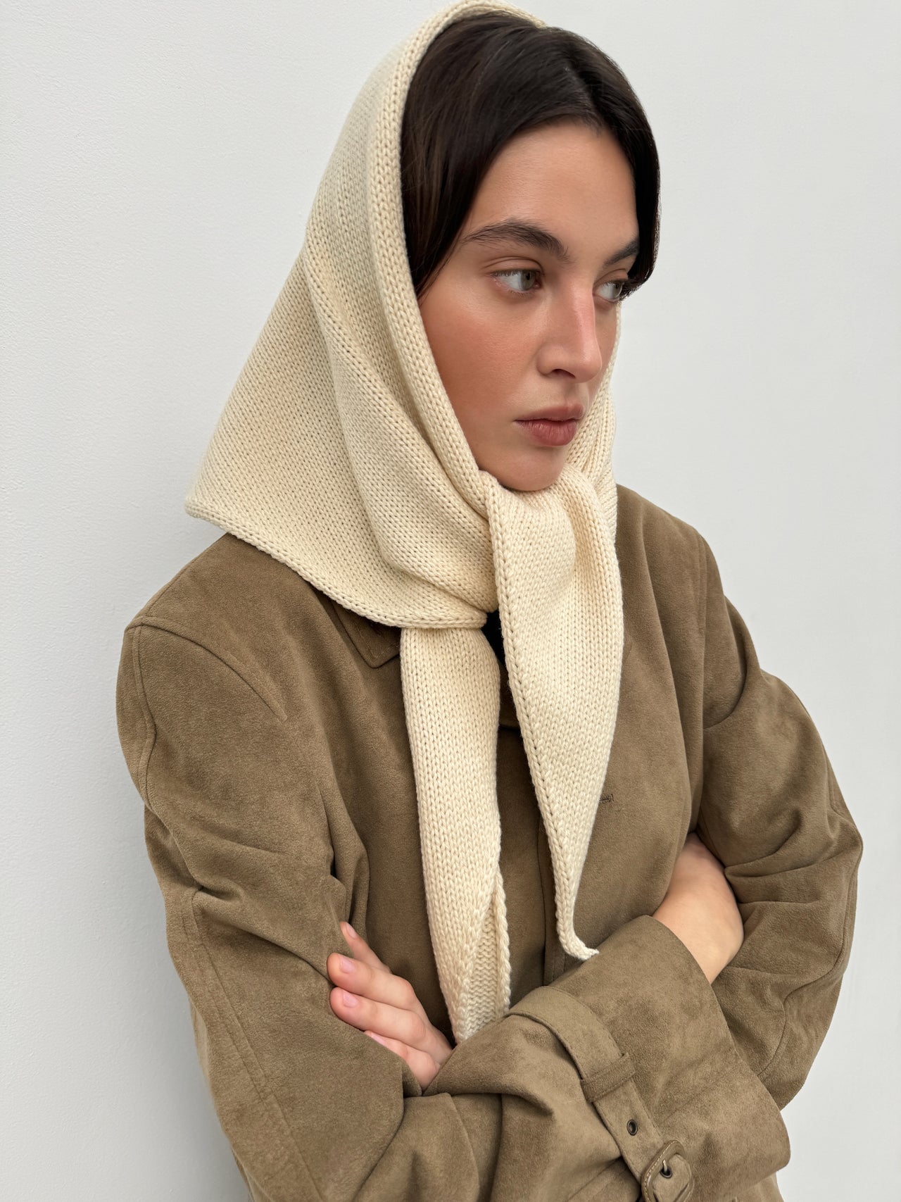 Cream Merino Triangle Scarf